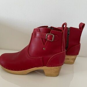 No. 6 Red Leather Ankle Boots